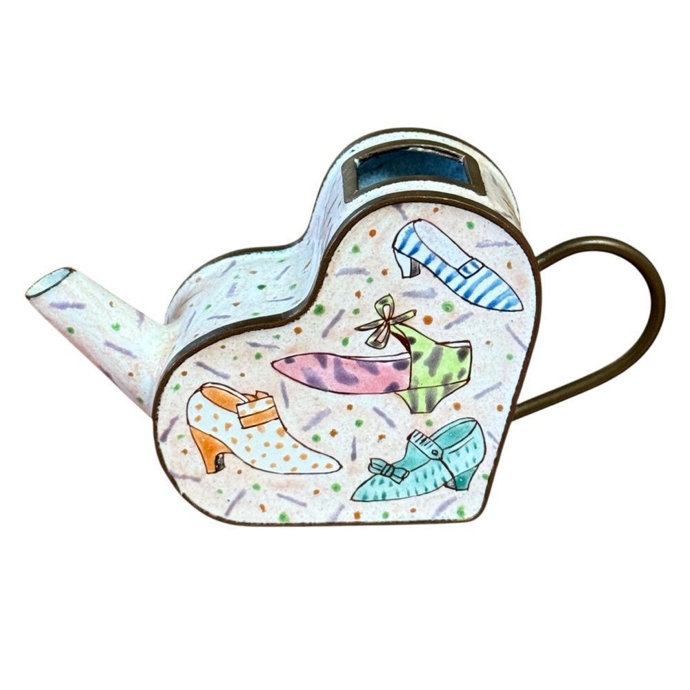 Vintage 99 Empress Arts Heart-Shaped Mini Watering Can with Colorful Shoe Motif